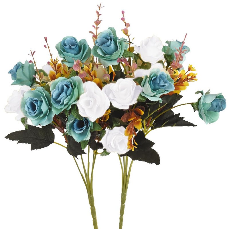 MOOMASS Artificial Flowers,2 Packs of Artificial Roses.24 Little Rose Silk Flowers. Plastic Flowers,Plants for Home Hotel Wedding Christmas Tables Decorations. Peacock Green - Image 1